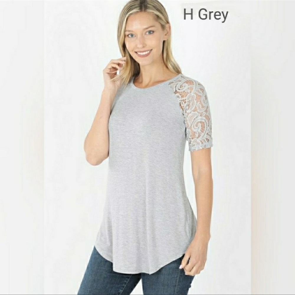 GRAY SOFT and COOL Lace Sleeved TEE